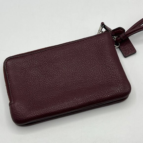 Coach Wine Pebbled Leather Double Zipper Wristlet Wallet F1680 - Picture 5 of 8